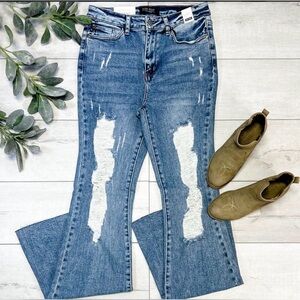 Judy Blue Light/ Med Distressed Flare Jeans